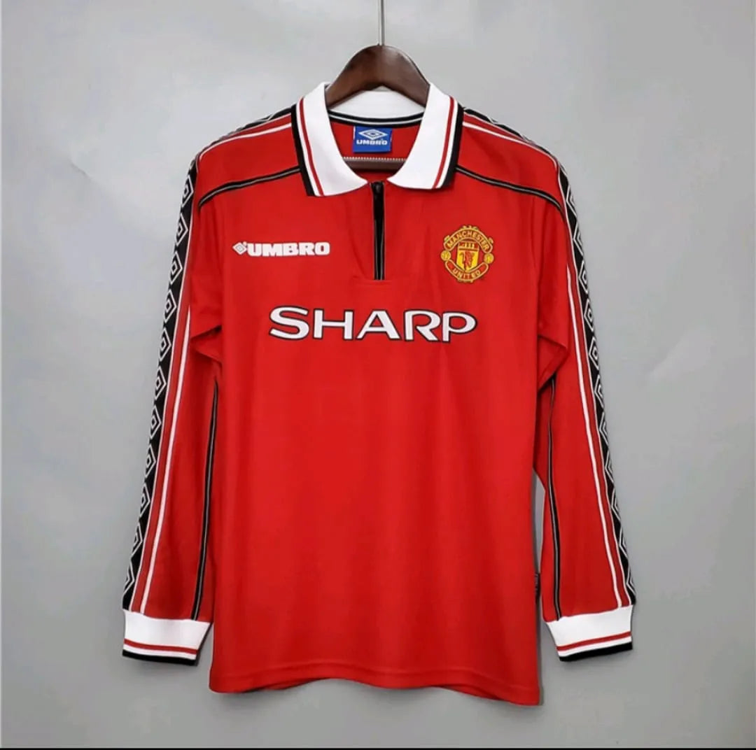Camisa Retrô Manga Longa Manchester United 1998 Masculina - Vermelha