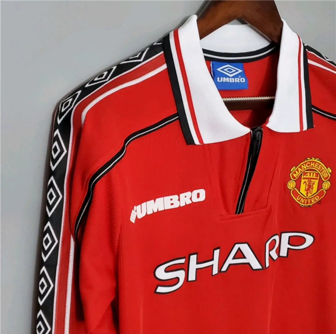 Camisa Retrô Manga Longa Manchester United 1998 Masculina - Vermelha