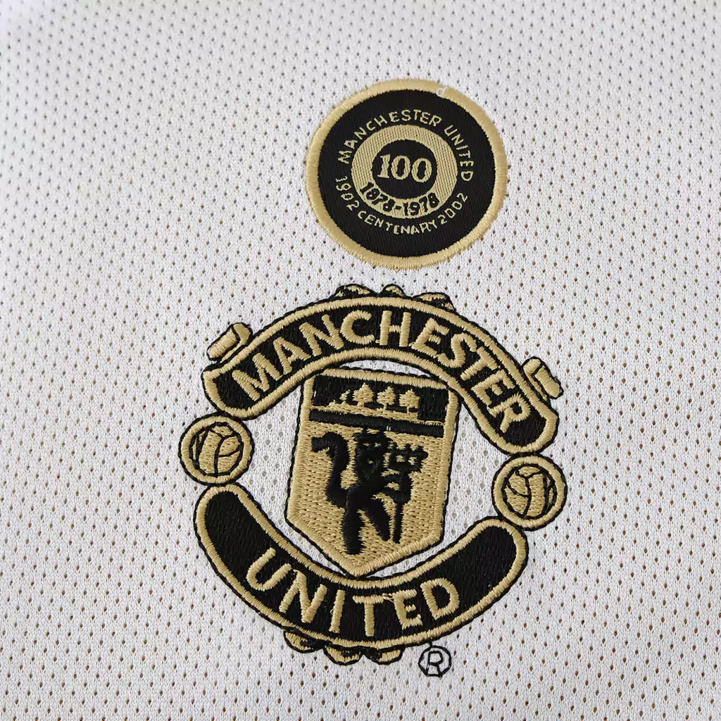 Camisa Manchester United Dupla Face 100 ANOS Retrô 01/02 Torcedor Masculina - Branco