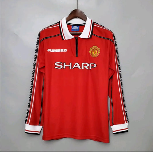 Camisa Retrô Manga Longa Manchester United 1998 Masculina - Vermelha