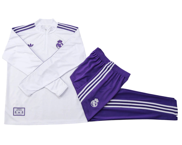 Real Madrid - Conjunto de Treino - Agasalho 25/26 Masculina - Branco e Roxo