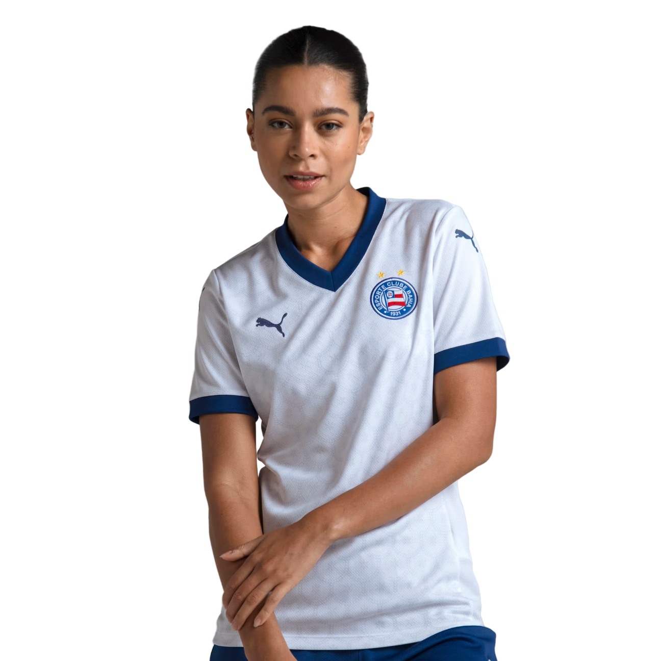 Camisa Bahia Titular 25/26 - Branca Puma Versão Feminina Baby Look